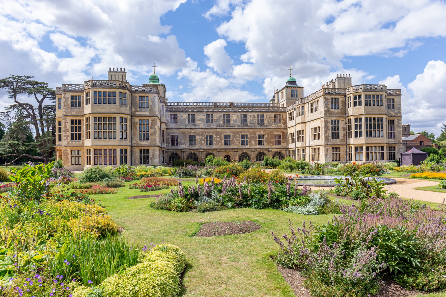 Audley End House seen across its gardens